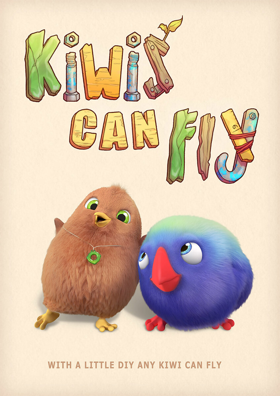 Kiwis Can Fly poster Kiwis Can Fly poster with CG kiwi and takahe